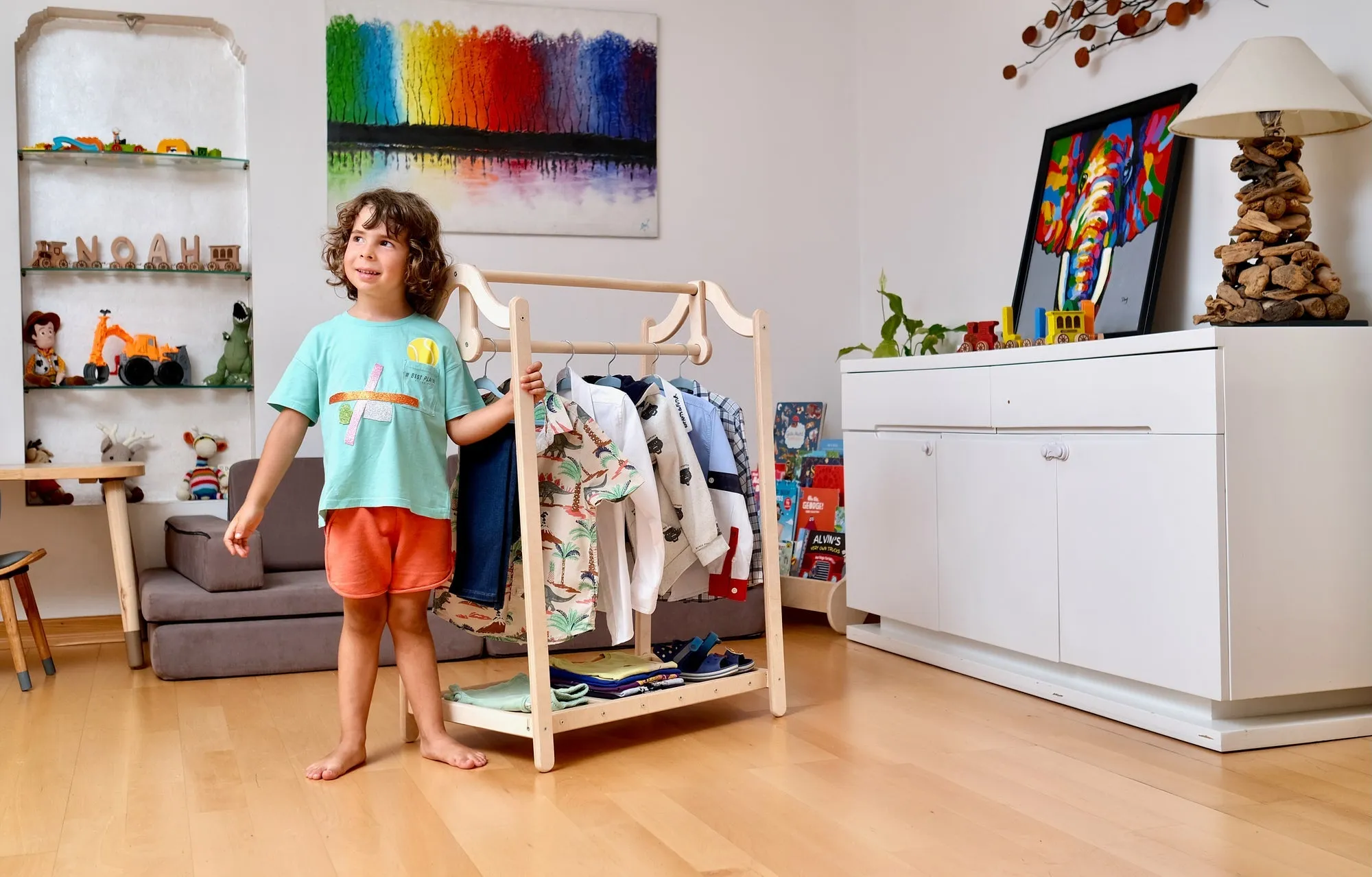 🧸 Montessori Wooden Kids Clothing Rack