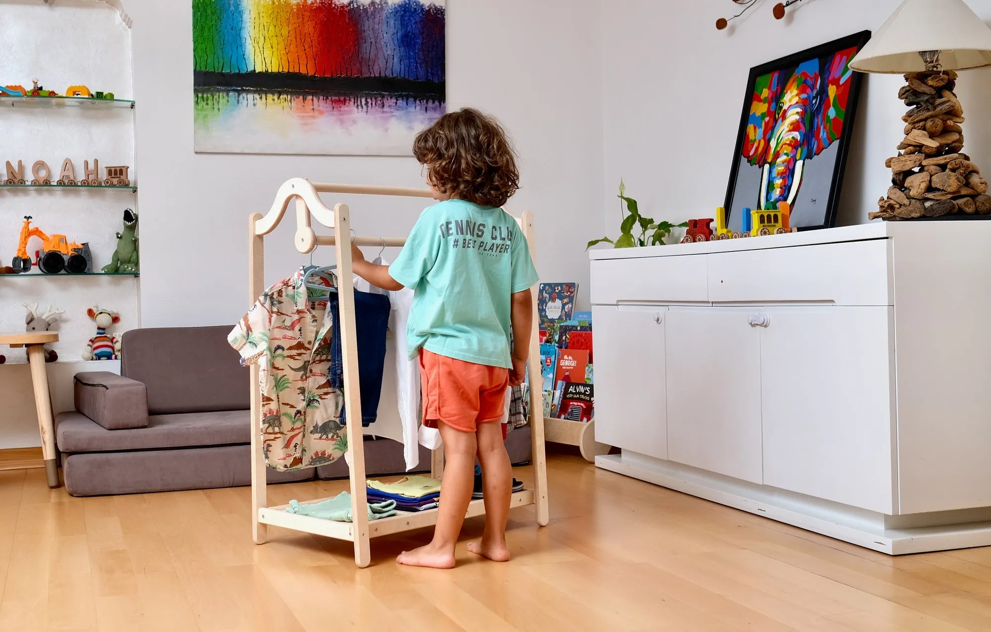 🧸 Montessori Wooden Kids Clothing Rack