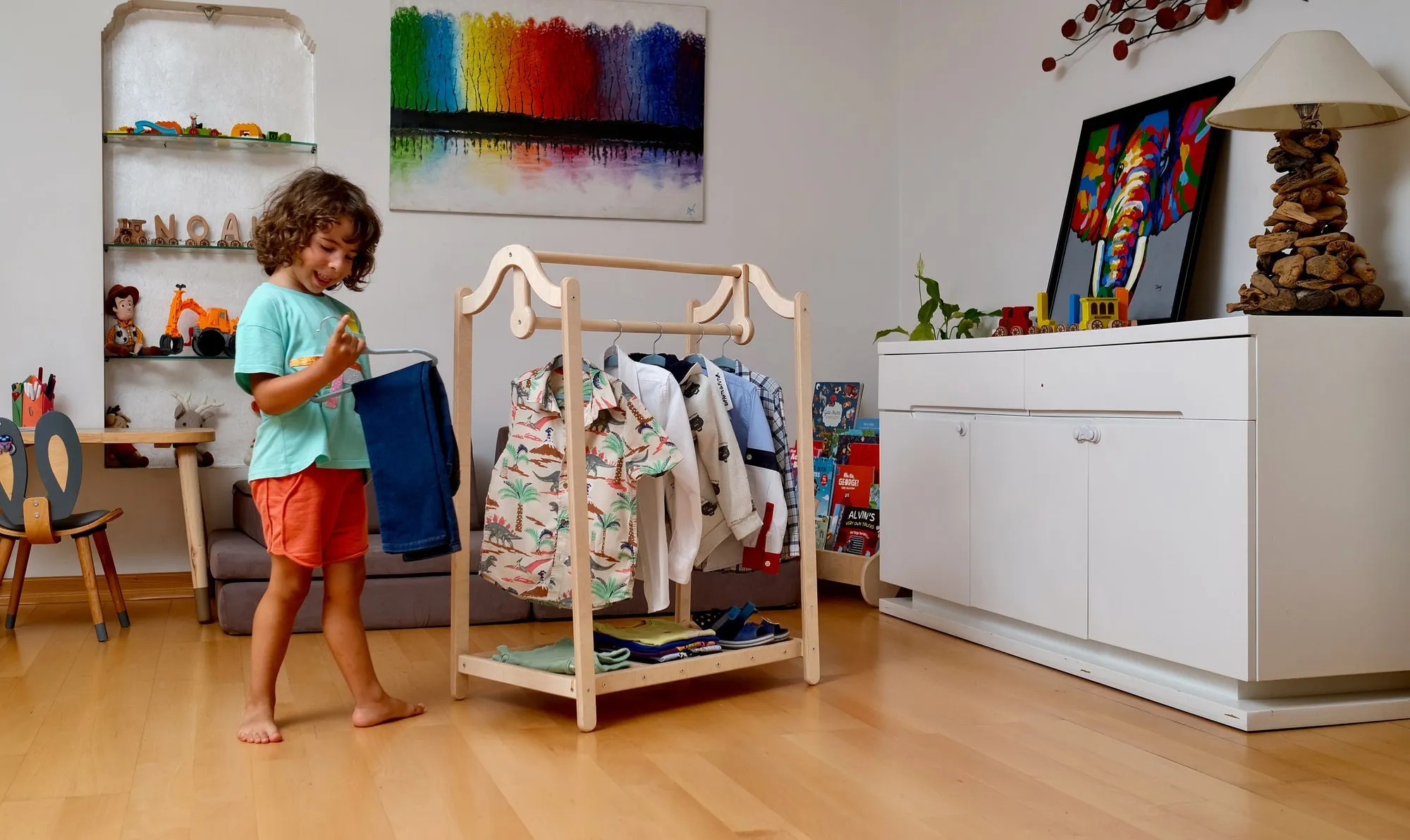 🧸 Montessori Wooden Kids Clothing Rack