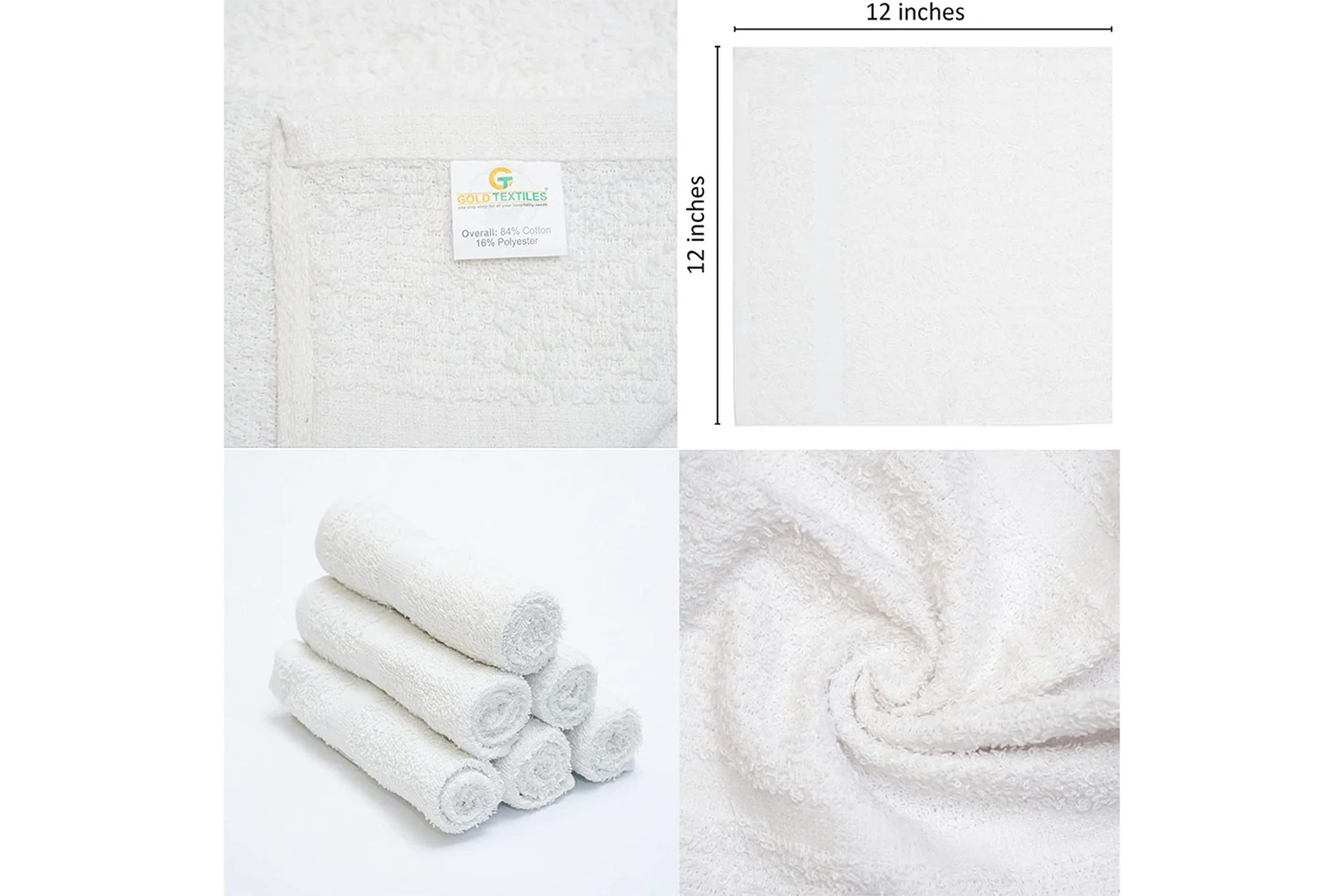 480 Bulk Pack 40 Dozen Economy Cotton Blend Washcloths (White,12x12 Inches) - Easy Care, Light Weight, Soft Absorbent, Quick Dry