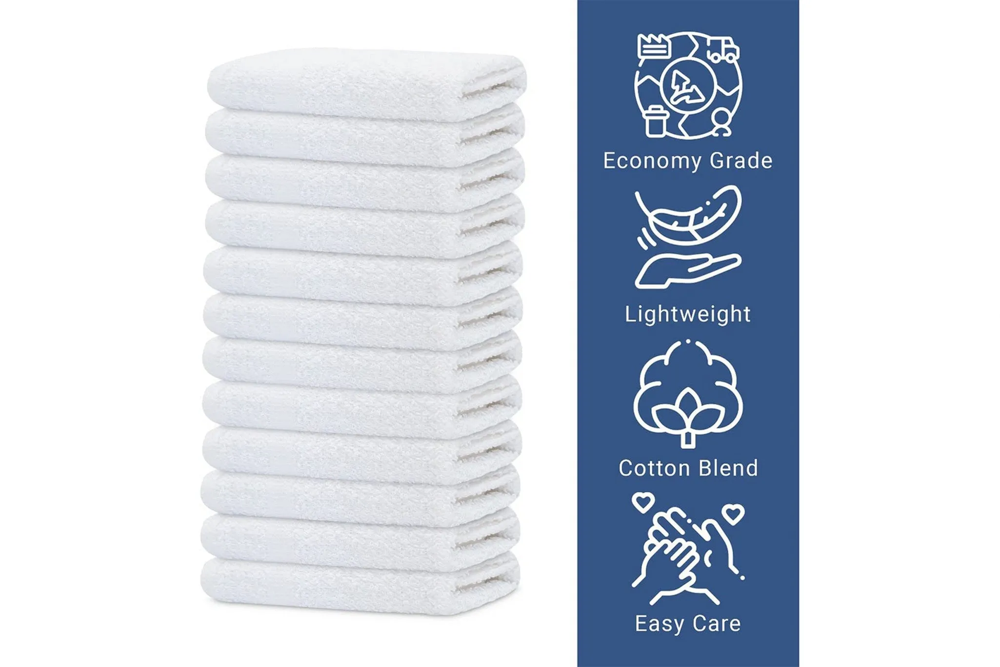 480 Bulk Pack 40 Dozen Economy Cotton Blend Washcloths (White,12x12 Inches) - Easy Care, Light Weight, Soft Absorbent, Quick Dry