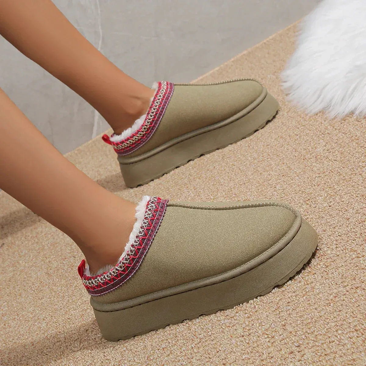 Ankle Flats Platform Women Snow Boots Suede Plush Warm Winter Thick Fashion Shoes Chelsea Women Boots