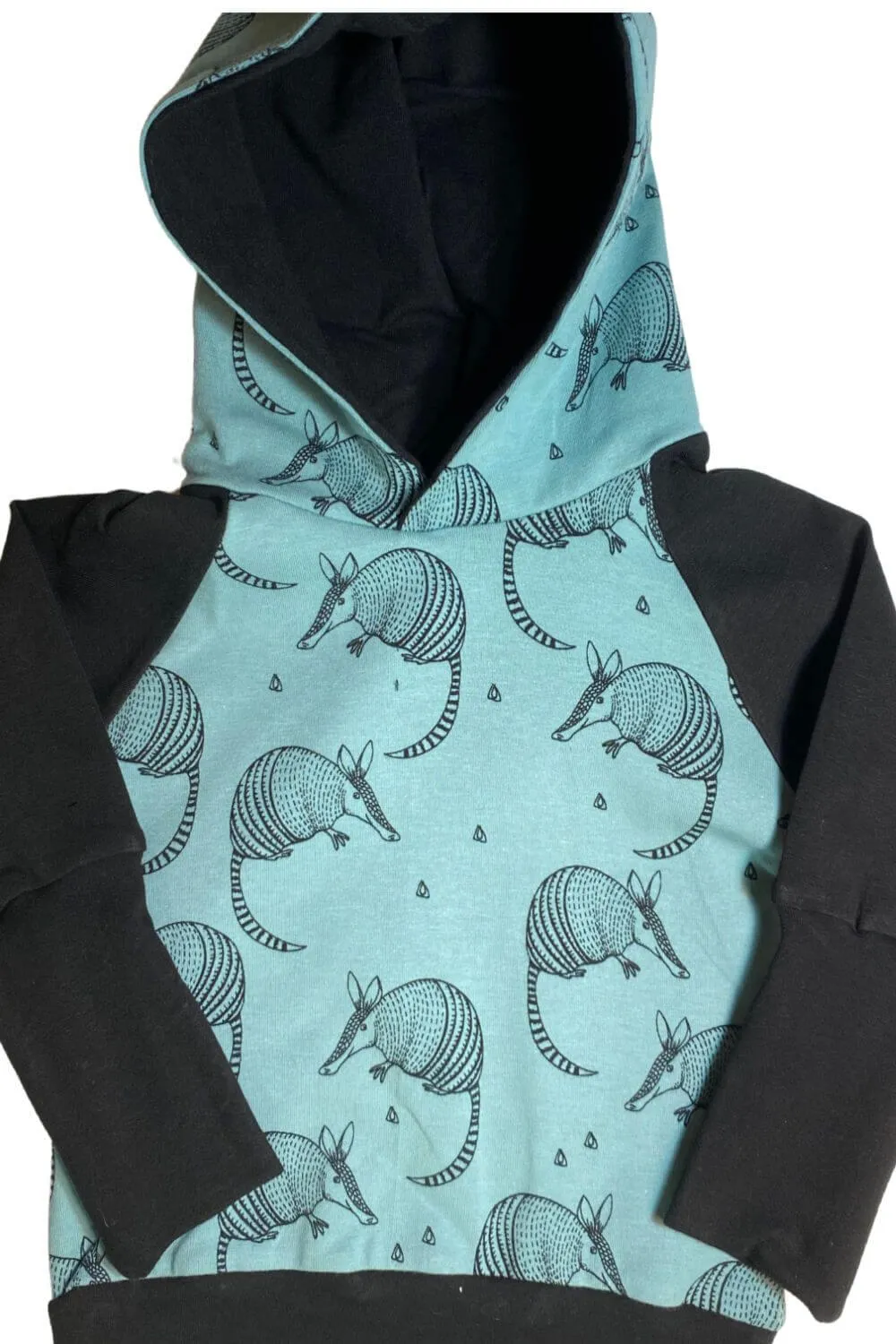 Armadillo Teal Black Gender Neutral Organic Cotton Grow Along Babywear® Hoodie Sweater