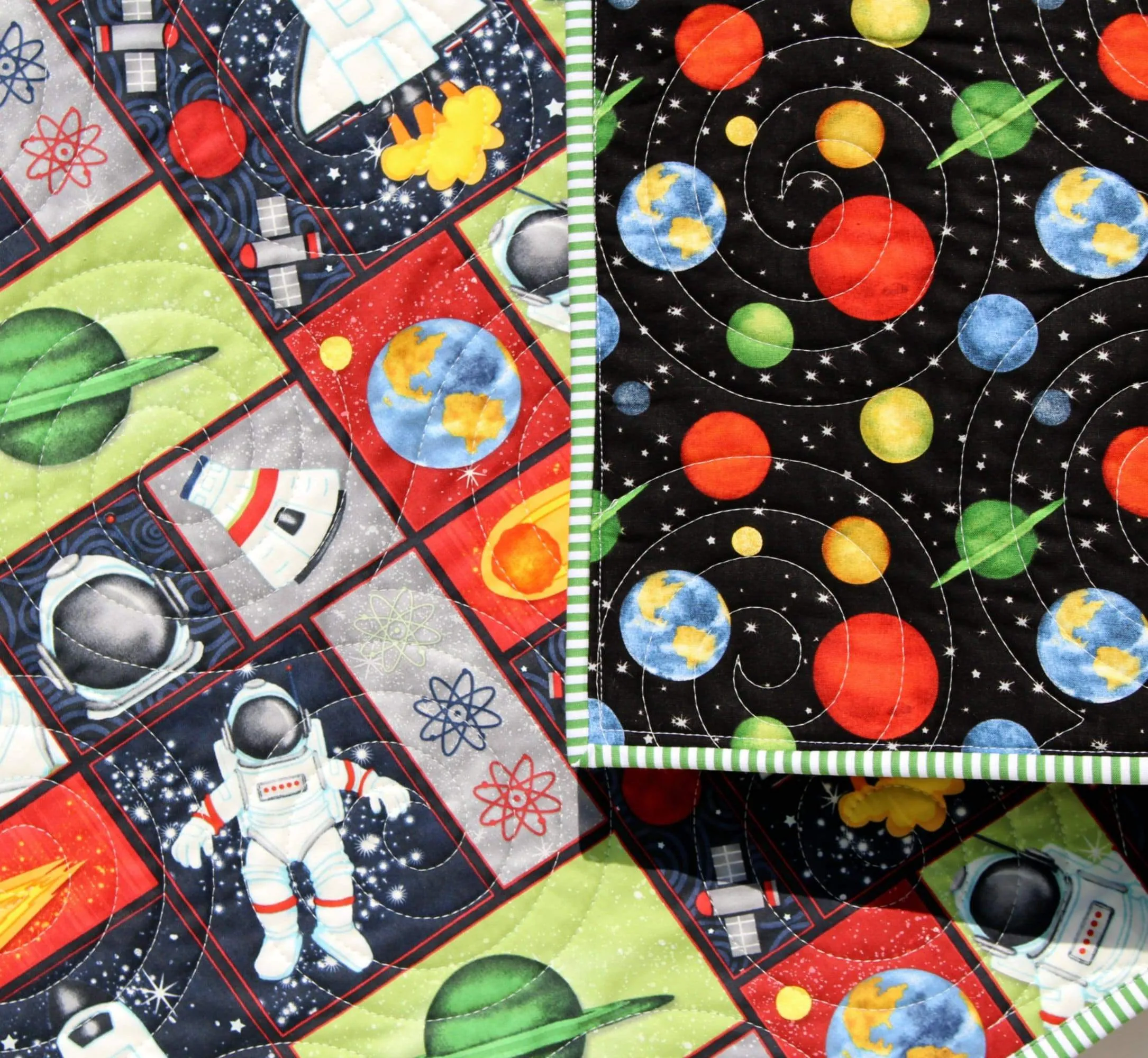 Astronaunt Quilt Kit Space Baby Blanket Panel Quick Easy Boy Baby Bedding Quilting Project DIY Sewing Rockets Sun Moon Science