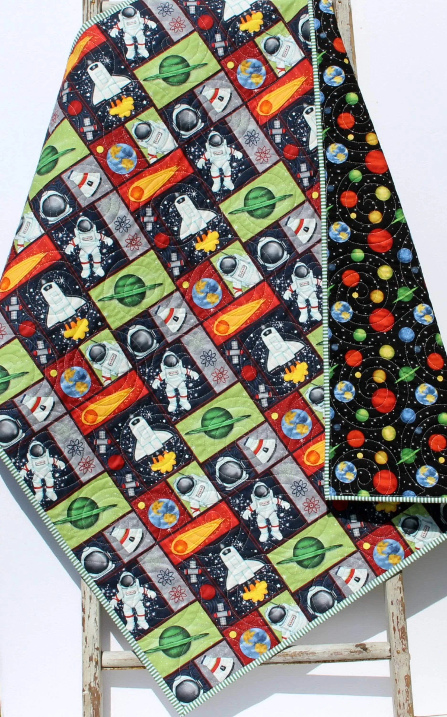 Astronaunt Quilt Kit Space Baby Blanket Panel Quick Easy Boy Baby Bedding Quilting Project DIY Sewing Rockets Sun Moon Science
