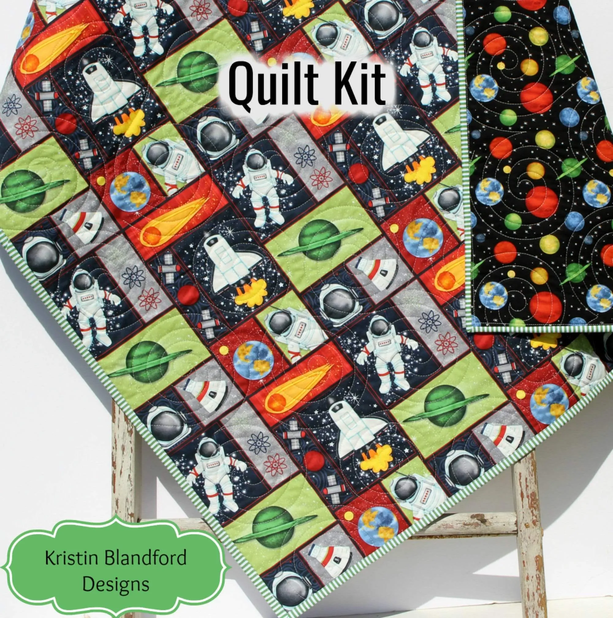 Astronaunt Quilt Kit Space Baby Blanket Panel Quick Easy Boy Baby Bedding Quilting Project DIY Sewing Rockets Sun Moon Science