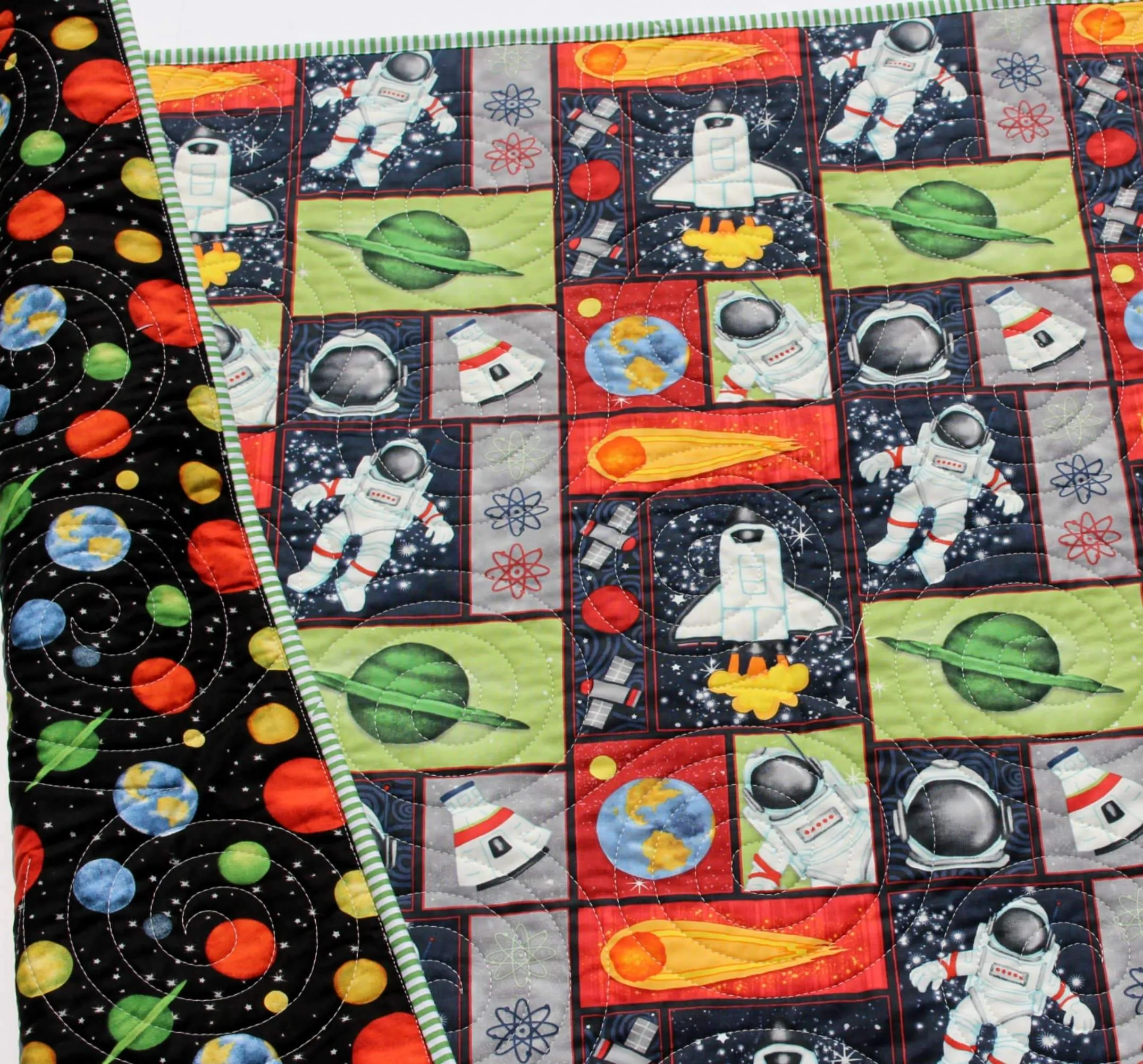 Astronaunt Quilt Kit Space Baby Blanket Panel Quick Easy Boy Baby Bedding Quilting Project DIY Sewing Rockets Sun Moon Science
