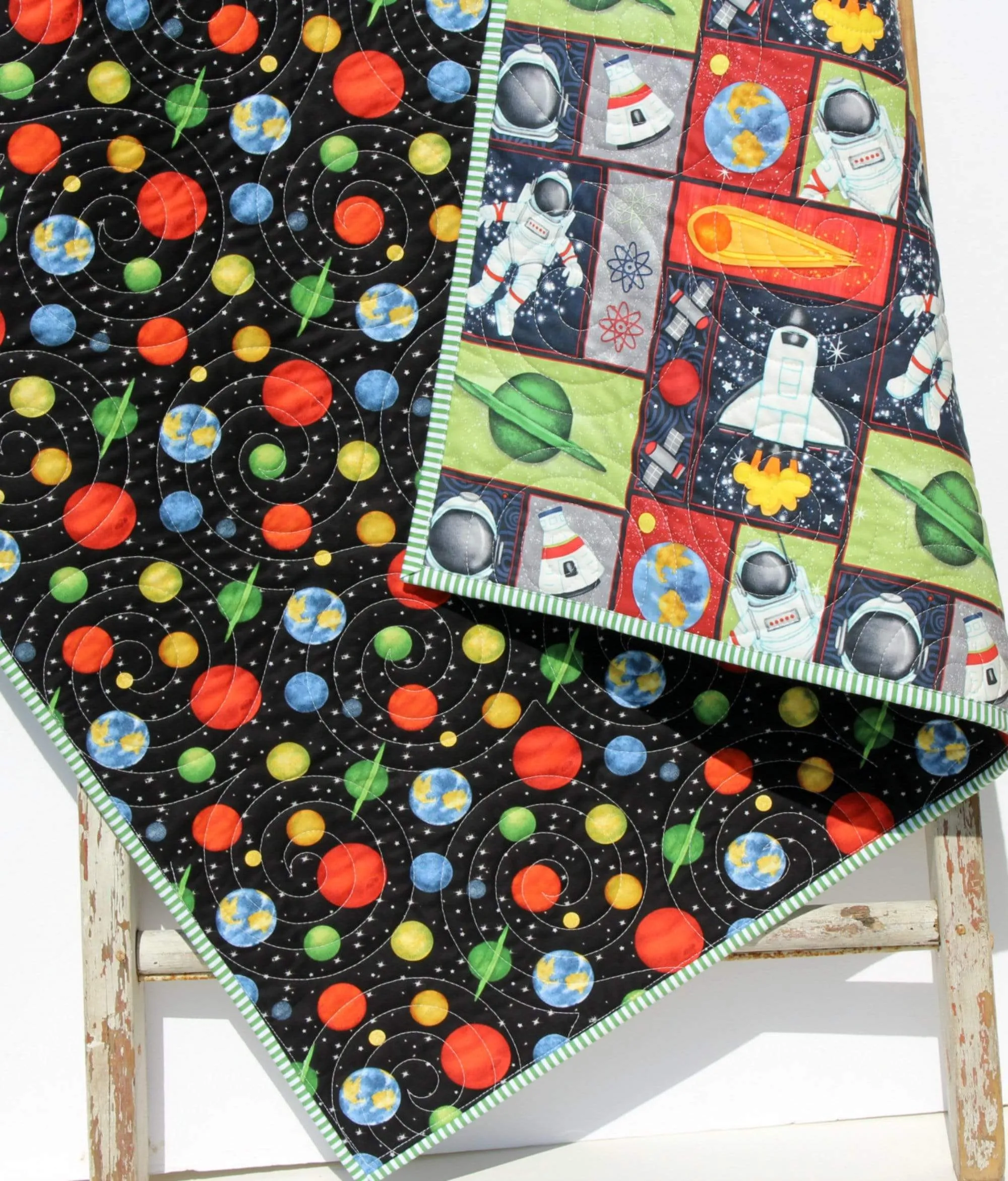 Astronaunt Quilt Kit Space Baby Blanket Panel Quick Easy Boy Baby Bedding Quilting Project DIY Sewing Rockets Sun Moon Science