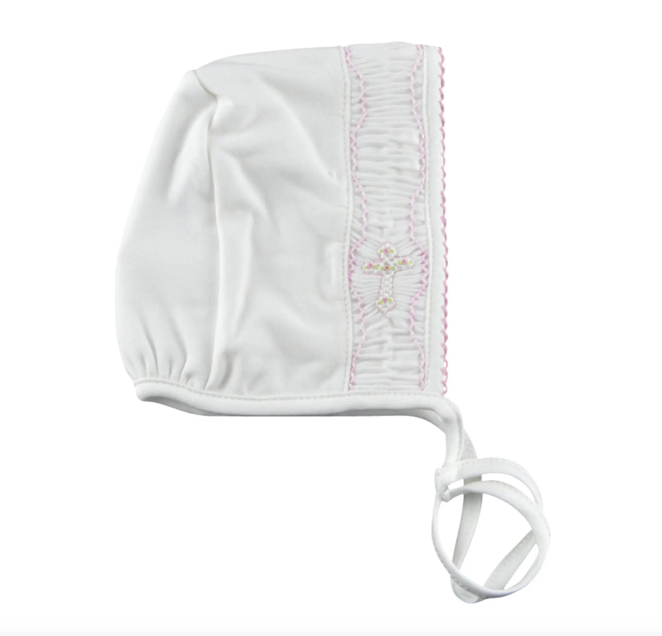 Baby Girl's Hand Smocked Cross Bonnet