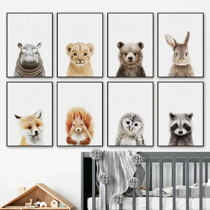 Baby Room Animal Wall Canvas Painting Elephant Giraffe Bear Wall Art Prints Picture Nordic Art Poster for Kid Room Nursery Decor
