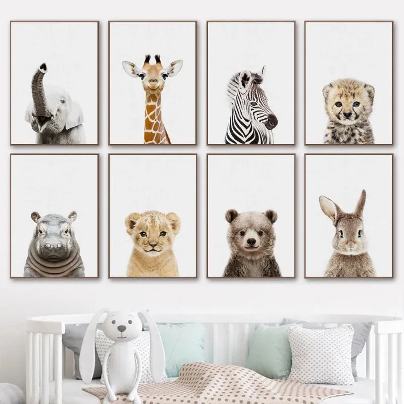 Baby Room Animal Wall Canvas Painting Elephant Giraffe Bear Wall Art Prints Picture Nordic Art Poster for Kid Room Nursery Decor