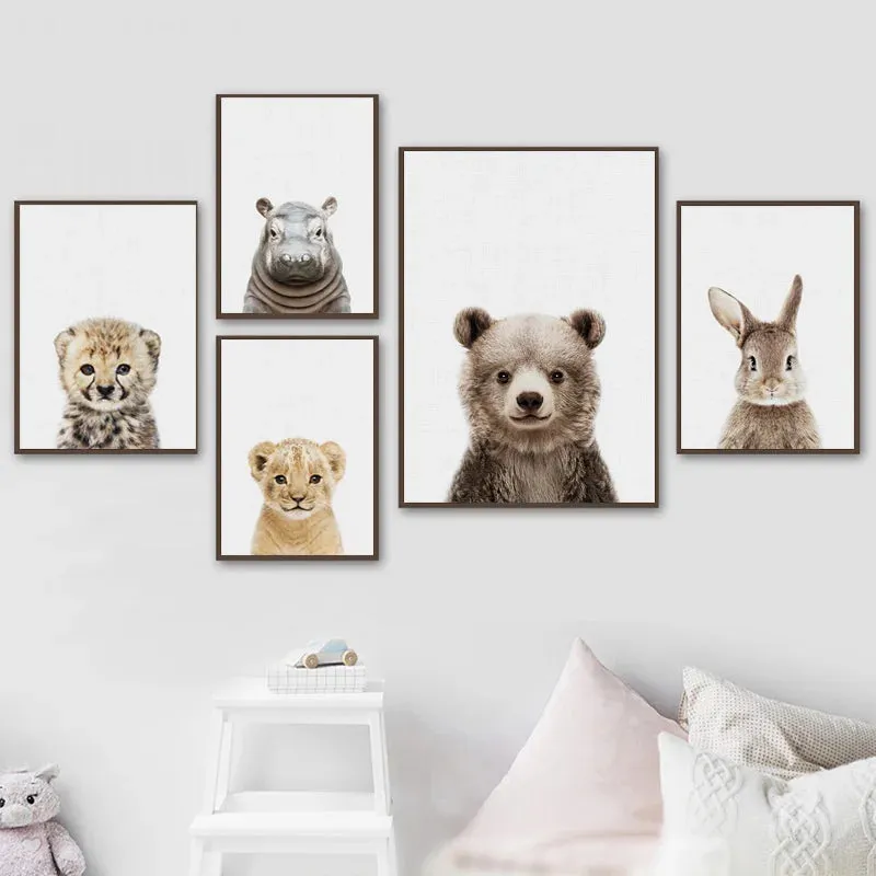 Baby Room Animal Wall Canvas Painting Elephant Giraffe Bear Wall Art Prints Picture Nordic Art Poster for Kid Room Nursery Decor