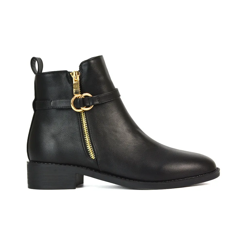 Bella Casual Flat Heel Zip Up Chelsea Ankle Boots in Tan Synthetic Leather