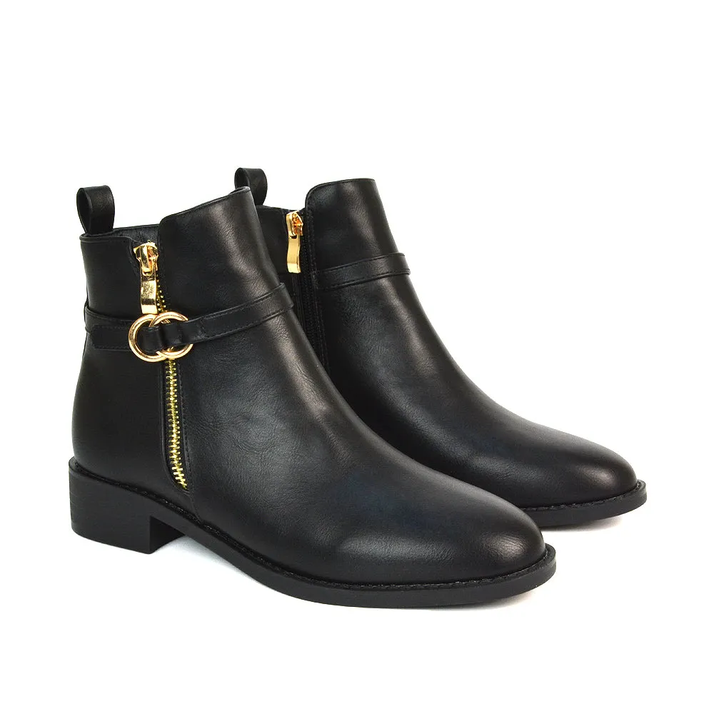 Bella Casual Flat Heel Zip Up Chelsea Ankle Boots in Tan Synthetic Leather