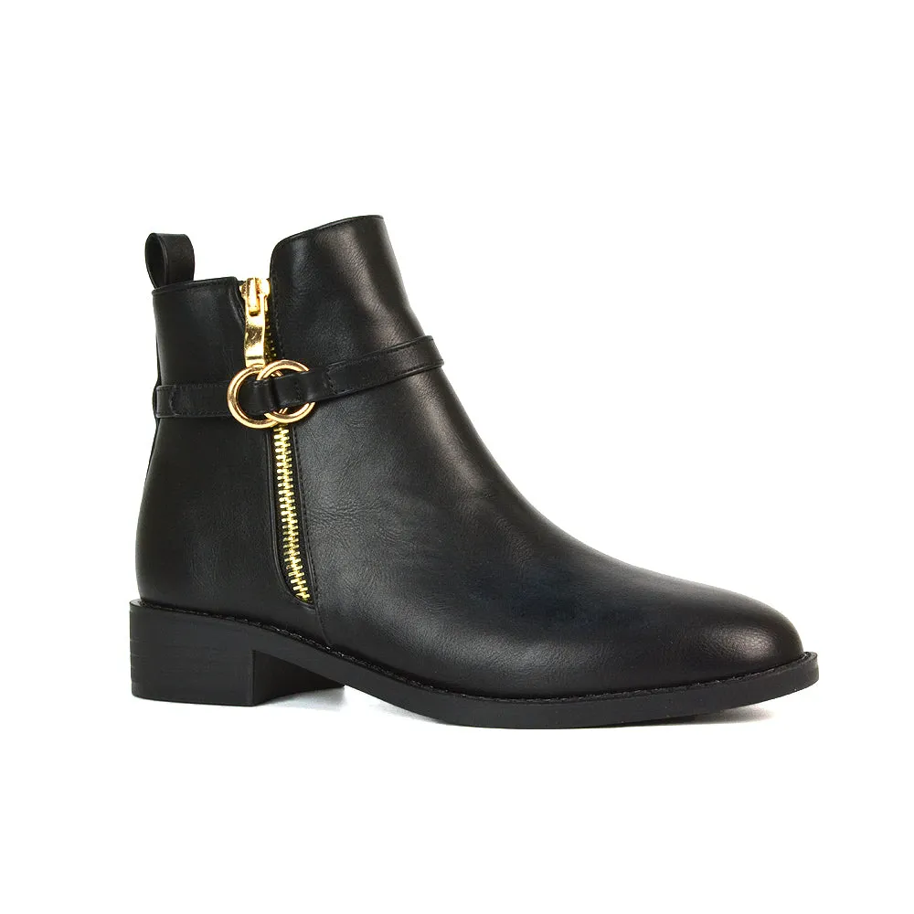 Bella Casual Flat Heel Zip Up Chelsea Ankle Boots in Tan Synthetic Leather