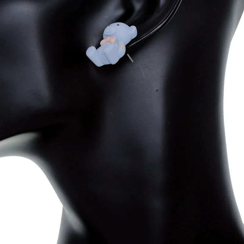 Blue Bow Tie Mini Teddy Bear Earrings