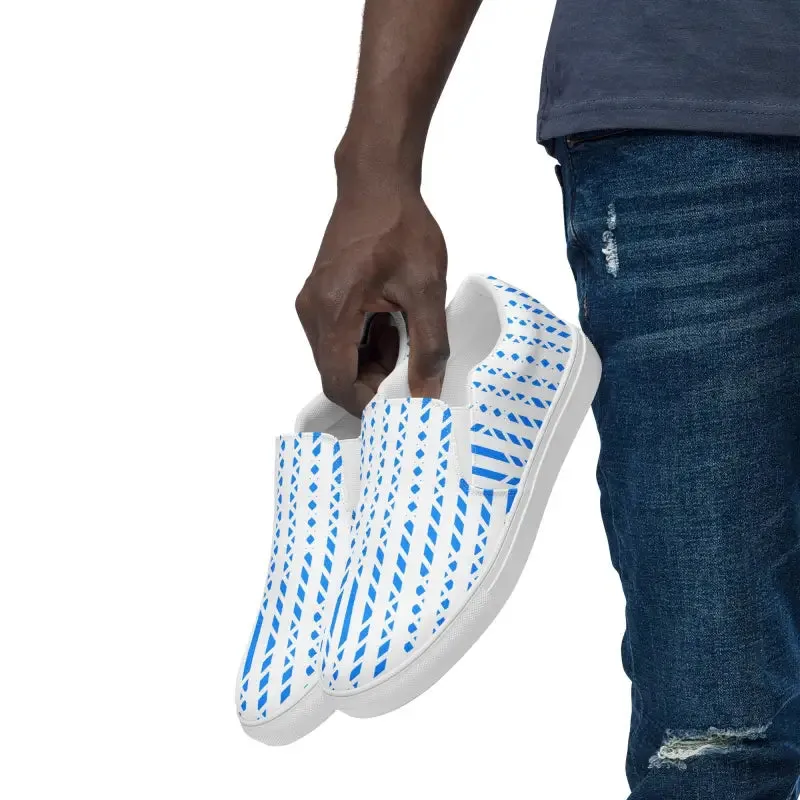 Blue Pattern Canvas Men's Slip Ons