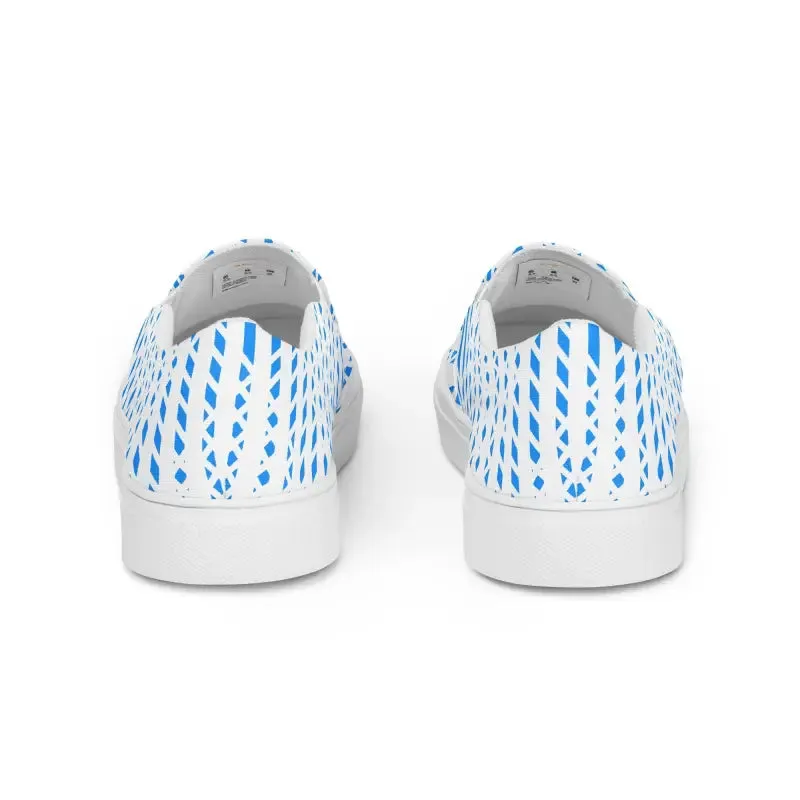 Blue Pattern Canvas Men's Slip Ons