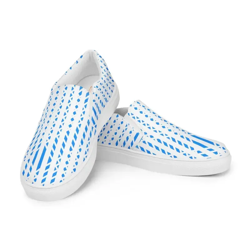 Blue Pattern Canvas Men's Slip Ons
