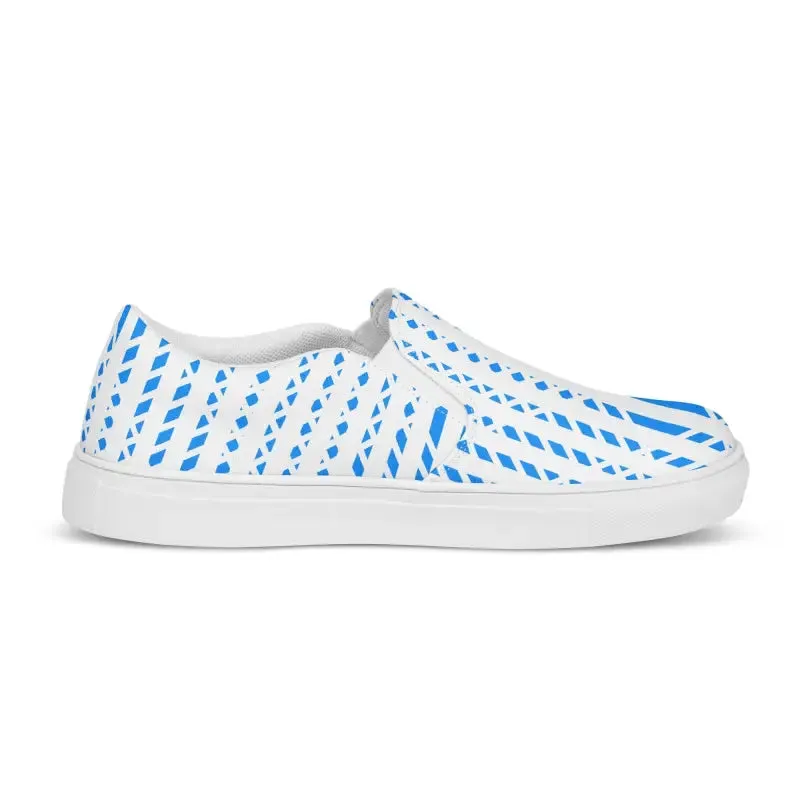 Blue Pattern Canvas Men's Slip Ons