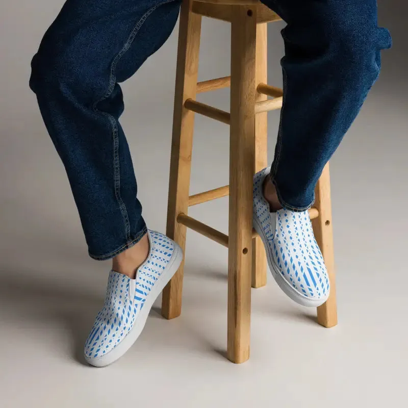 Blue Pattern Canvas Men's Slip Ons