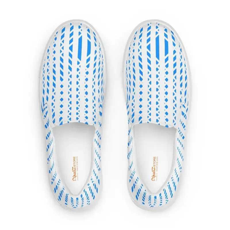 Blue Pattern Canvas Men's Slip Ons