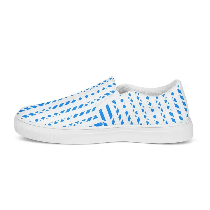 Blue Pattern Canvas Men's Slip Ons