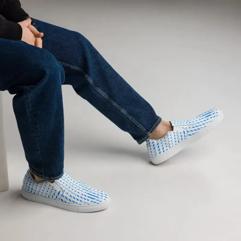 Blue Pattern Canvas Men's Slip Ons