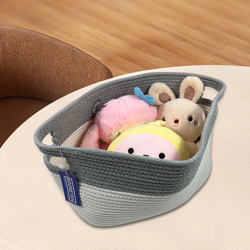 Boobeyeh dark grey cotton rope kids toy organizer with handles