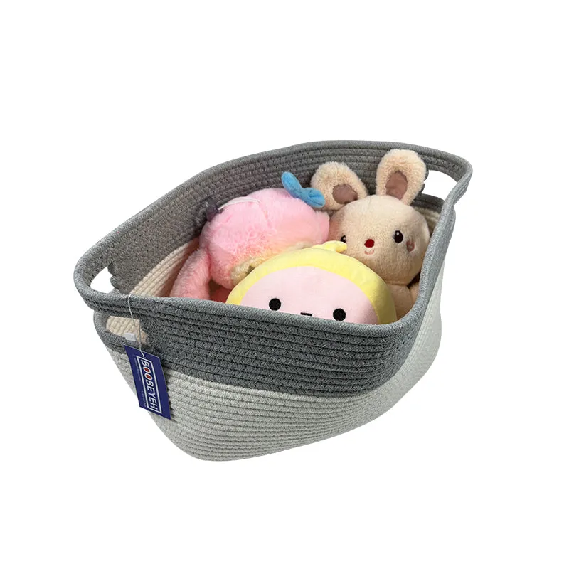 Boobeyeh dark grey cotton rope kids toy organizer with handles