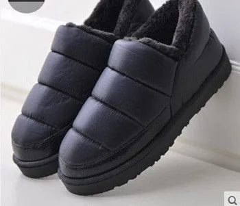 boots women and men waterproof boots solid colors unisex snow boots flat slip-on soft cotton warm shoes
