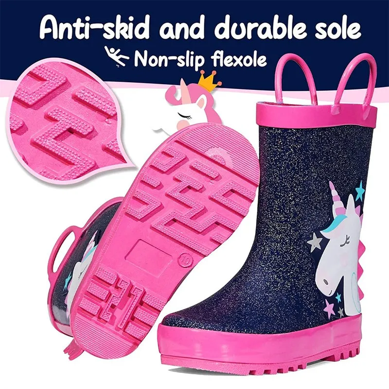 Boy&Girl Rain Boots Waterproof  Blue Unicorn -K KomForme