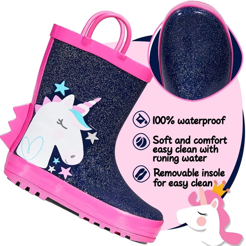 Boy&Girl Rain Boots Waterproof  Blue Unicorn -K KomForme