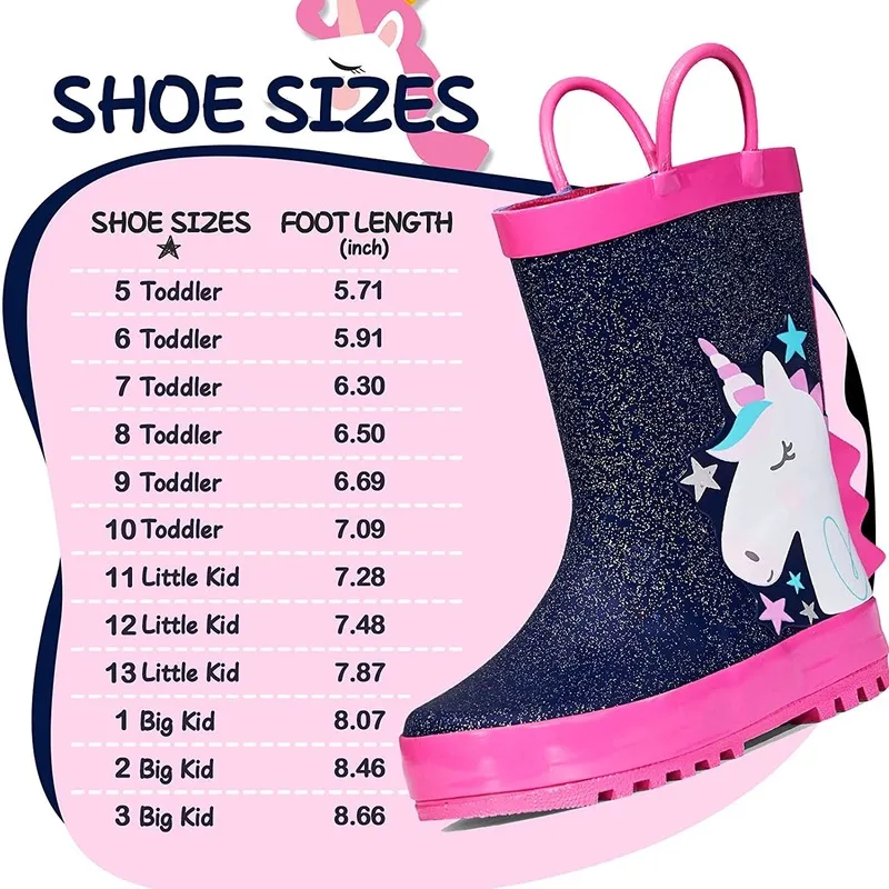 Boy&Girl Rain Boots Waterproof  Blue Unicorn -K KomForme