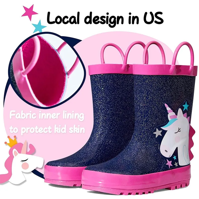 Boy&Girl Rain Boots Waterproof  Blue Unicorn -K KomForme