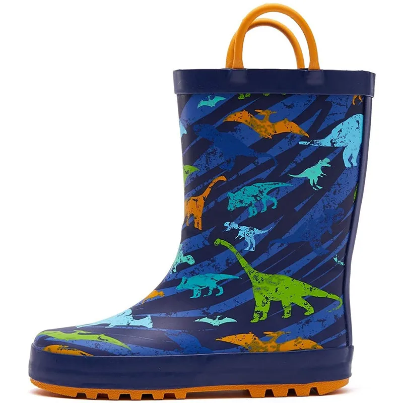 Boy&Girl Rain Boots Waterproof Navy Dinosaurs - K KomForme