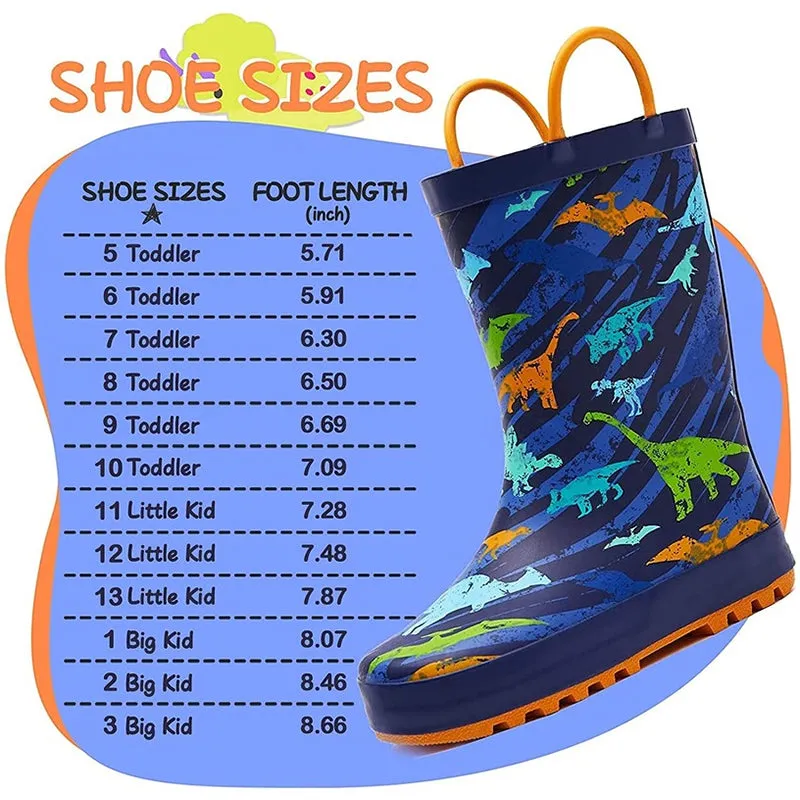 Boy&Girl Rain Boots Waterproof Navy Dinosaurs - K KomForme