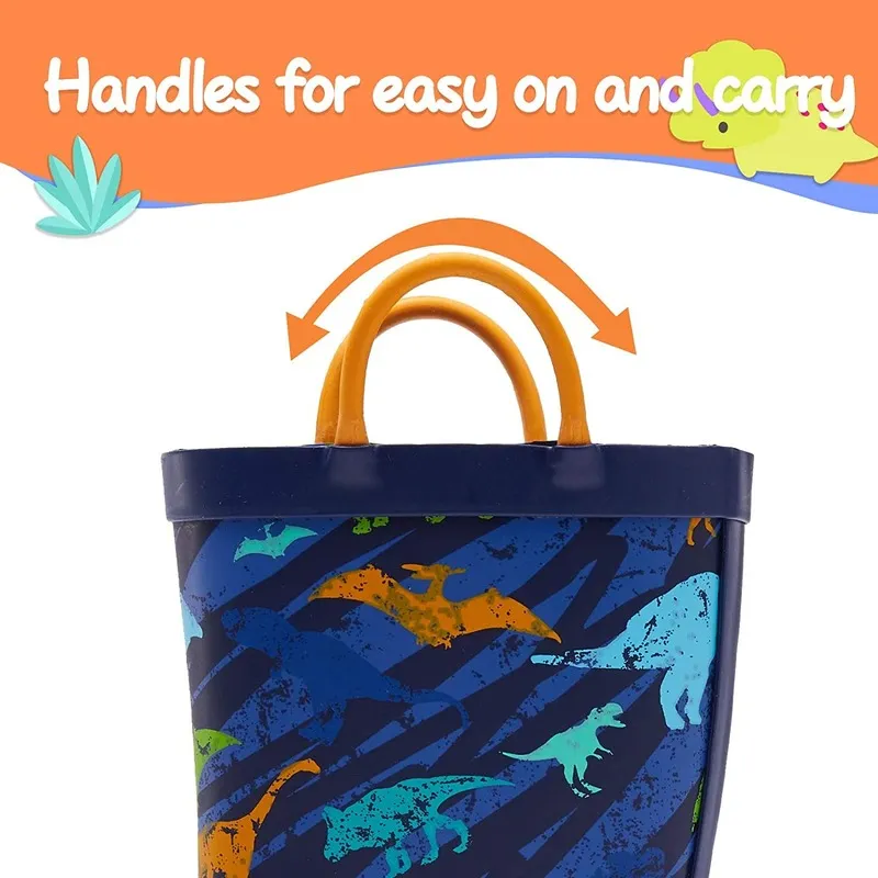 Boy&Girl Rain Boots Waterproof Navy Dinosaurs - K KomForme