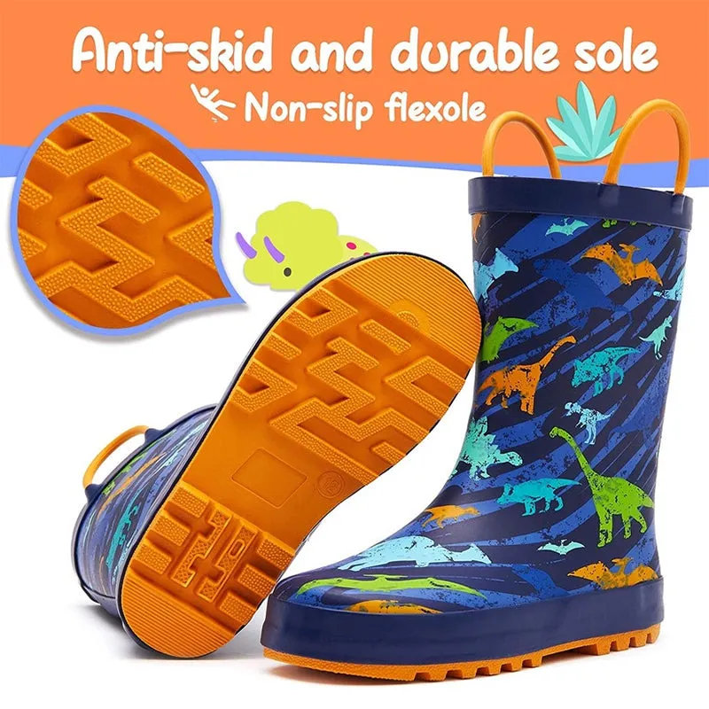 Boy&Girl Rain Boots Waterproof Navy Dinosaurs - K KomForme