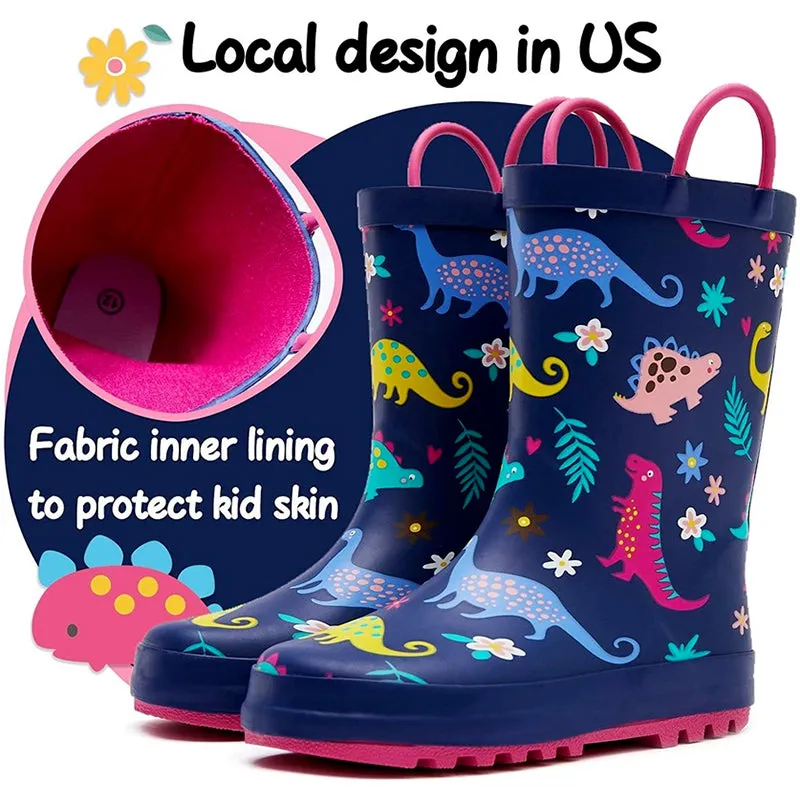 Boy&Girl Rain Boots Waterproof Purple Dinosaur - K KomForme