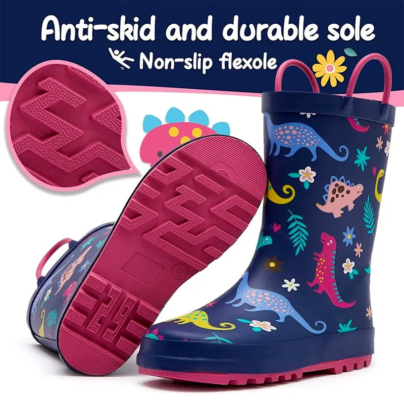 Boy&Girl Rain Boots Waterproof Purple Dinosaur - K KomForme