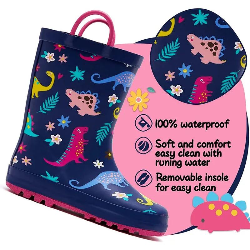Boy&Girl Rain Boots Waterproof Purple Dinosaur - K KomForme