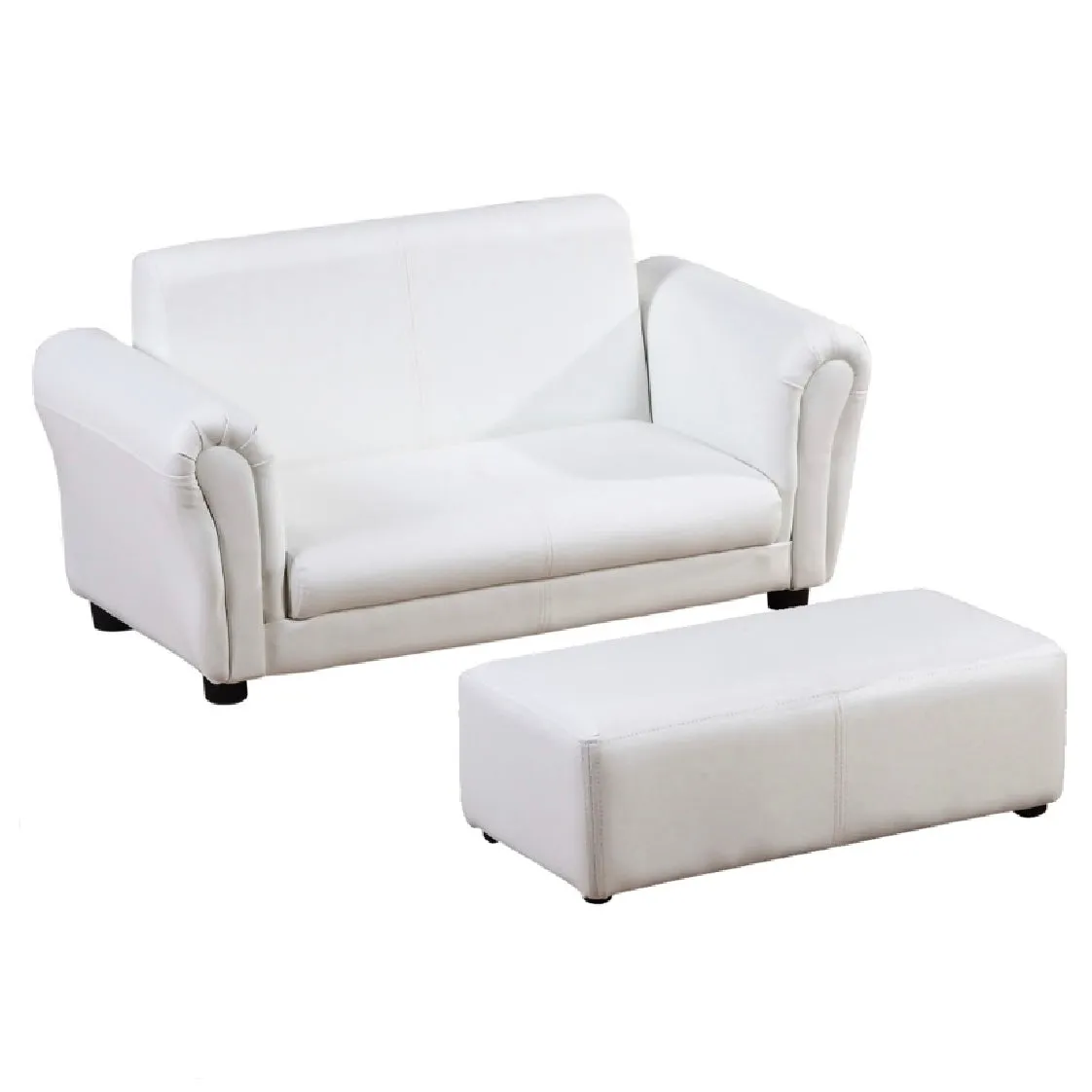 Childrens 2-Seater Mini Sofa Set with Large Footstool | White | 3-6 Years