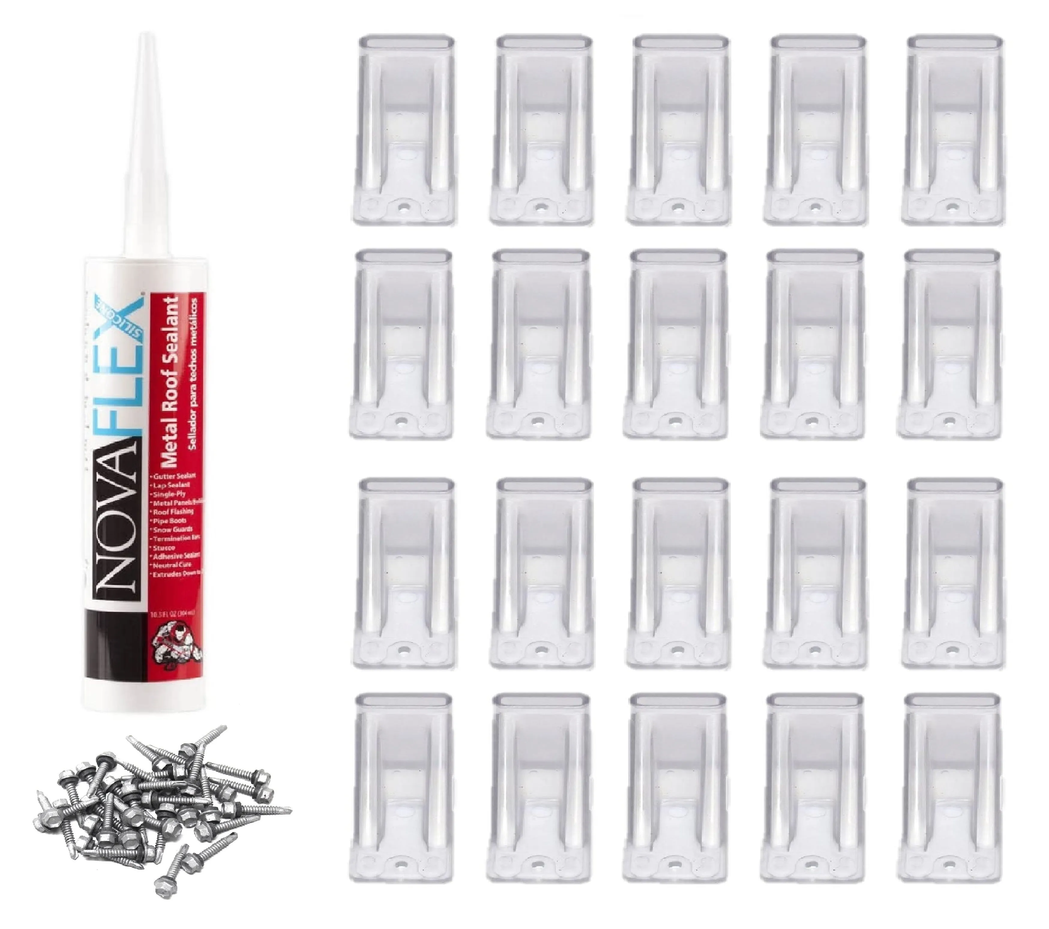 Clear Plastic Mini 25 Piece Snow & Ice Roof Guard Kits with Mounting Hardware | Prevent Sliding Snow Stop Buildup