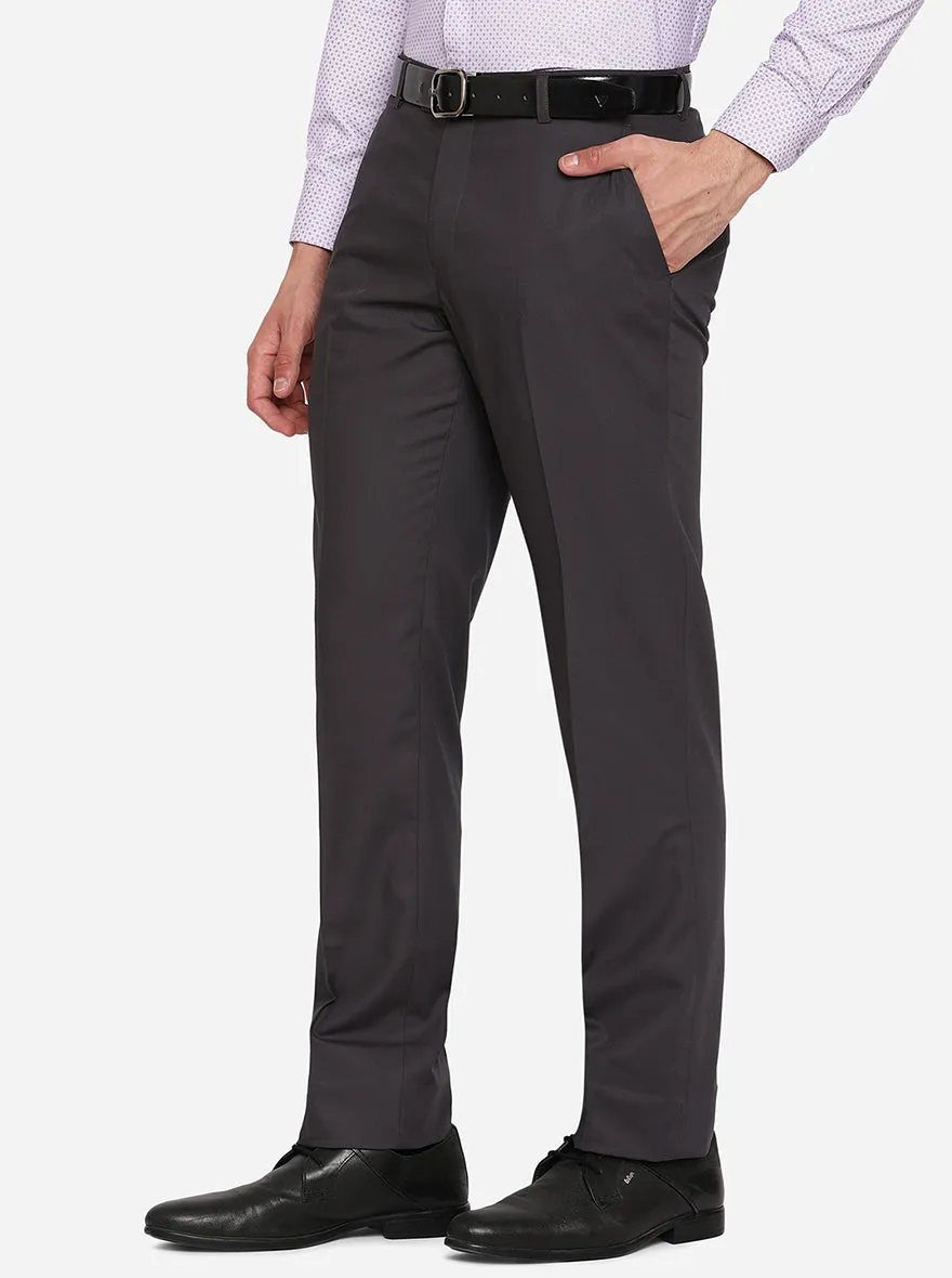 Dark Grey Solid Classic Fit Formal Trouser | Greenfibre