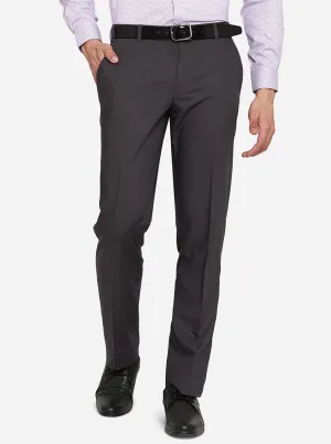 Dark Grey Solid Classic Fit Formal Trouser | Greenfibre