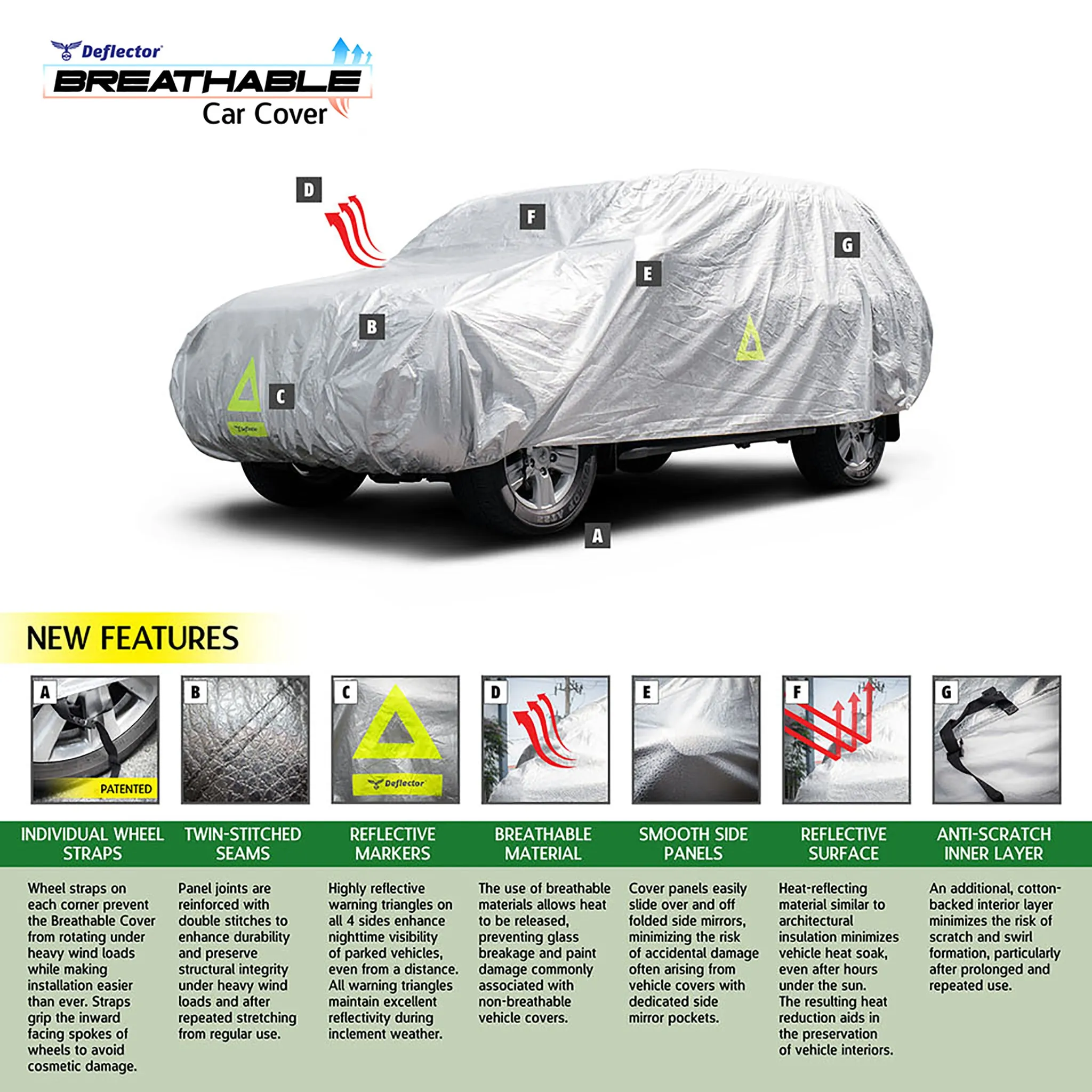 Deflector Water Resistant Car Cover Reflective Aluminum Coated Silver Sedan Large