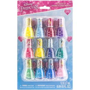 Disney Princess - Townley Girl Non-Toxic Water-Based Peel-Off Quick Dry Nail Polish with Nail Separators|Gift Kit Set for Kids Girls|12 Pcs - Perfect for Parties, Sleepovers and Makeovers