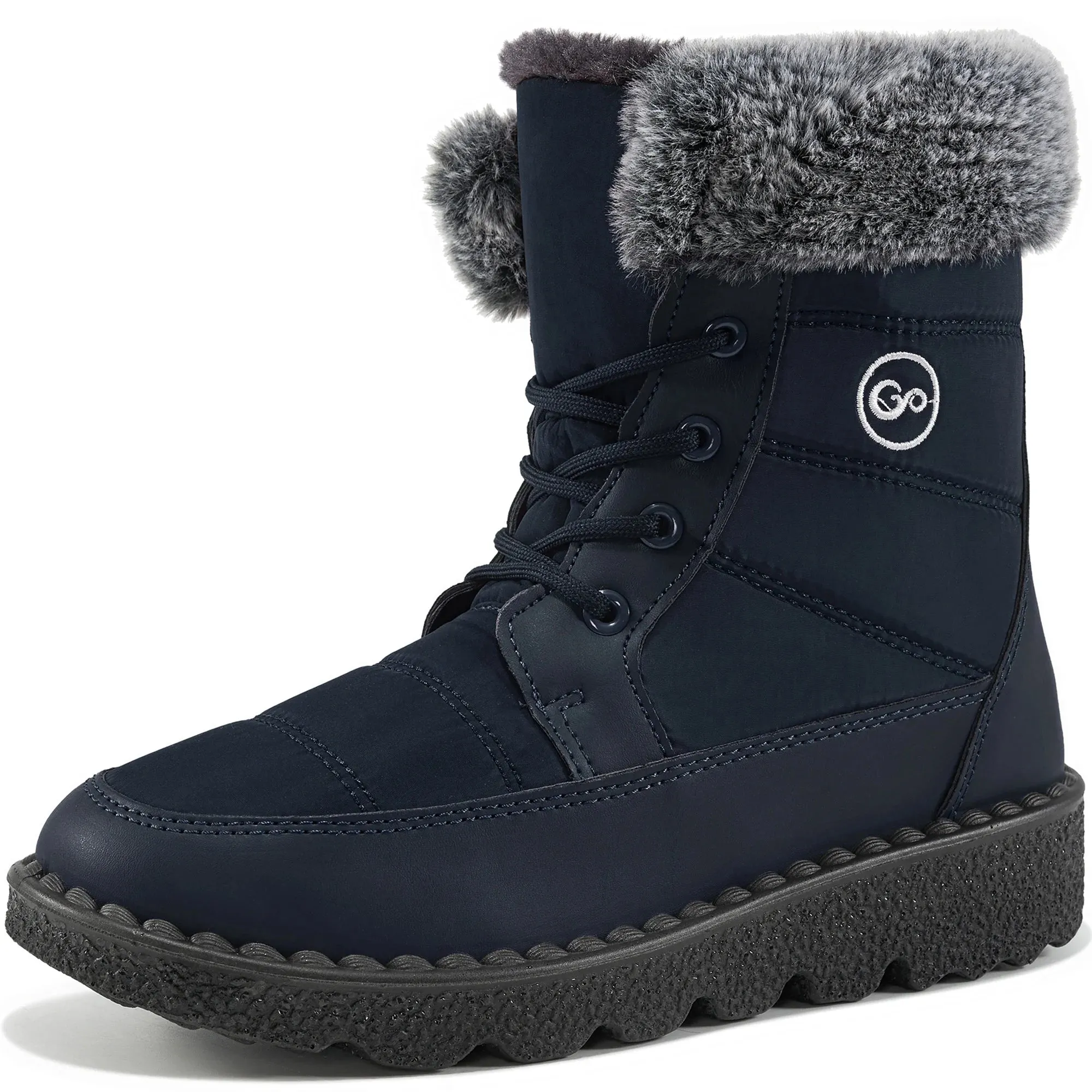 Ecetana Women's Lace Up Winter Boots Warm Faux Fur Lined Ladies Snow Boots Fashion Mid Carf Boots