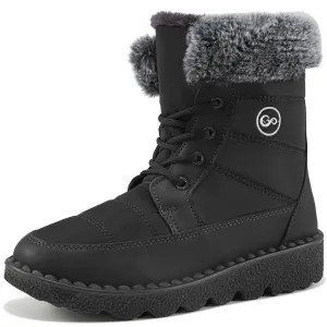 Ecetana Women's Lace Up Winter Boots Warm Faux Fur Lined Ladies Snow Boots Fashion Mid Carf Boots